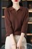 Camisas de Manga Corta Tres Cuartos con Cuello Peter Pan para Mujer de Principios de Otoño Estilo Pequeño Fragante Fabricantes Venta al por Mayor Soporte Suministro Listo