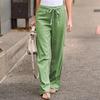 2023 Pantalones de Algodón de Pierna Ancha para Mujer Verano Aliexpress Amazon Cintura Elástica Color Sólido Pantalones Sueltos Mujer