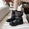 Hebilla de cinturón de moda europea y americana, tacón de bloque, botas apiladas para mujer, nuevo estilo 2026, botas de montar patchwork, botas de media pantorrilla, botas de trabajo