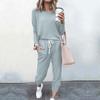 Conjunto de dos piezas de primavera y otoño 2023, nuevo, de cuello redondo y manga larga, pantalones harén, color sólido, holgado, casual, para mujer