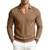 E-commerce Transfronteiriço Primavera e Outono Masculino Cor Sólida Gola Lapela V Profundo Moletom Polo Casual Esportes ao Ar Livre Pulôver Manga Longa