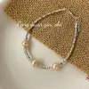 Pulsera de Plata de Ley S925 Souchuang Perla Natural Rosa Diseño Elegante Ins Pulsera Apilada de Plata Rota Pulsera