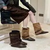 Botas de pierna de pantalón con hebilla de cuero retro estilo post-apocalíptico para mujer 2026 nuevas de otoño punta fina temperamento botas cortas botas de montar a media pantorrilla
