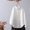 Camisa de Gaze de Algodão de Camada Dupla com Manga Longa para Mulheres Estilo Coreano Artística Solta Bordada Macia para Mulheres
