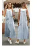 Vestido largo de tirantes de mezclilla lavada azul claro para mujer, corte A holgado con abertura trasera y bolsillos utilitarios