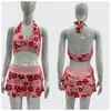 Maiô de Verão Novo com Estampa Floral Decote Halter Conjunto de Duas Peças Emagrecedor Havaiano Férias na Praia Maiô Biquíni