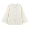 Moda Outono Nova Feminina Estilo Europeu e Americano Comércio Exterior Transfronteiriço Design Versátil Cardigan de Tricô Suéter Casaco com Botão Coberto em Tecido