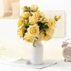 Flor Artificial Rosa de Terciopelo de 5 Cabezas Estilo Francés Ramo de Flores de Seda Ramo de Boda Flor Artificial Decoración del Hogar Adorno Transfronterizo