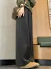 Pantalones de lana de pierna ancha en color gris oscuro para mujer, listos para enviar, otoño e invierno, de cintura alta, buena caída, pantalones casuales rectos holgados, estilo retro relajado