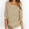 Nuevo de Primavera Estilo Europeo y Americano Transfronterizo Color Sólido Cuello Redondo Tejido Ropa de Trabajo para Mujer Elegante Top de Manga Tres Cuartos Camisa para Aire Acondicionado