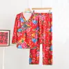 Traje de Pijama de Terciopelo Alemán para Mujer Otoño e Invierno Estilo Nacional Estilo Occidental Hebilla Estilo Étnico Chino Estampado de Año Nuevo Holgado Ropa de Casa