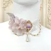 Colar Lolita Original, Corrente de Pérolas com Pedra Flor de Rosa, Lindo Acessório de Pescoço Corrente Clavicular, Acessório de Noiva Lolita