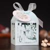 Caja de dulces etiqueta hueca transfronteriza boda grabado láser agradecimiento chocolate papel perlado cartón azul claro mayoreo