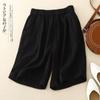 Shorts Finos de Algodão e Linho de Verão Calças Femininas de Perna Larga com Cintura Solta Nova Chegada 2025 Calças Casuais Soltas