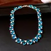 Colar Azul Marinho Cristal Gota Azul Zircônia Azul Gota d'Água Redondo, Corrente de Clavícula de Luxo Leve de Alta Qualidade, Colar Luxuoso de Noite para Mulheres