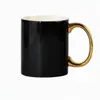 Taza Negra con Asa Dorada, Logo Personalizado, Taza de Café Promocional, Taza de Cerámica de Lujo para Hotel, Taza de Agua de Recuerdo