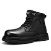 Novo estilo de comércio exterior, botas de trabalho de cano alto com zíperes laterais, forradas de fleece para homens, estilo britânico, que aumentam a altura, de cano médio, quentes e botas de neve