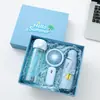 Conjunto Refrescante de Verão Copo Plástico Ventilador Pequeno Guarda-chuva Caixa de Presente Olá Verão Conjunto de Presente Refrescante Fresco