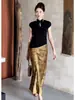 Novo Conjunto de Duas Peças Vestido Preto com Saia Estilo Nacional Chinês Feminino Verão 2025 Novo Estilo Design Elegante