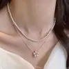 Colar Popular Manta Rose Pérola do Xiaohongshu, Corrente de Clavícula Versátil Dupla Camada Destacável, Colar de Pescoço da Moda Leve Luxo