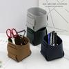 Mini de cuero en stock pequeño portalápices de cuero tamaño pequeño bandeja de almacenamiento plegable de cuero caja de almacenamiento de brochas de maquillaje de escritorio