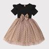 Comercio exterior transfronterizo Amazon nuevo vestido de primavera para niños top a rayas de color sólido falda estampada de malla