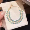 Pulseira Vazada de Vidro com Zircônia e Contas Estilo Palácio Francês, Luxo Leve, Sensação de Alto Padrão, Pulseira de Nicho, Acessório de Mão Versátil e Elegante