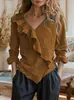 Nuevo Top Casual Holgado de Algodón y Lino con Cuello en V de Manga Larga de Color Sólido para Mujer, Comercio Exterior Transfronterizo Amazon 2026