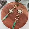 Pendientes de Colgante Asimétricos Junyan Goddess de Cuarzo Natural Electroplateado con Colgante de Sol y Luna Joyería Bohemia de Oro de 18 Quilates