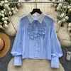 Camisa de Rayas Retro Francesa de Trabajo Pesado para Mujer 2026 Otoño Casual Manga Larga Holgada Top de Temperamento para el Trabajo