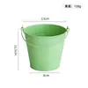 Balde pequeno de metal simples, vaso para suculentas, balde de brinquedos, porta-pincéis de maquiagem e canetas, cor de doce, balde de armazenamento de mesa com alta estética