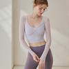 Ropa de Yoga Personalizada para Mujer en Otoño e Invierno Estilo Nuevo con Almohadillas en el Pecho, Ropa de Fitness sin Espalda de Manga Larga, Tops Camisetas Deportivas Cortas para Correr