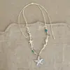 Collar trenzado con cuentas de concha de estrella de mar de lujo ligero para mujer, Accesorio de cadena para el cuello de estilo vacacional de alta gama junto al mar, Cadena para la clavícula para verano
