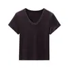 Camiseta de Manga Corta Ajustada [Lino Cara Sonriente] con Cuello Redondo, de Lyocell Tencel, para Mujer, Fresca y Versátil para el Verano