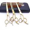 Tijeras de belleza para mascotas de 7.0 pulgadas color negro galvanizado 5 dientes de corte recto tijeras de corte curvo tijeras de hueso de pescado peine de fila en stock