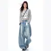 Jeans de Pierna Ancha Estilo High Street Americano de Corte Holgado Tipo Guadaña para Mujer Modelo Nuevo 2025, Corte Tridimensional, Silueta Adelgazante, Pantalones de Pierna Ancha