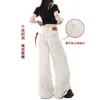 Jeans de Pierna Ancha de Cintura Baja Color Albaricoque Claro Estilo Americano para Mujer, Nuevo Estilo Verano 2026, Corte Holgado, Adelgazantes, Versátiles, Pantalones Rectos con Caída