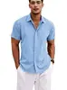 2026 Transfronteiriço Amazon Y2 Verão Mais Vendido Camisa Solta Cor Sólida Manga Curta Camisa de Linho de Bambu Cardigan para Homens