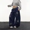 Pantalones anchos con bordado de estrella estilo retro americano para hombre y mujer, corte holgado, cintura natural, casual, elegantes pantalones de baile de jazz para otoño