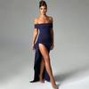 Vestido American Spice Girls Amazon desejo Primavera e Verão Sem Alças Costas Nuas Temperamento Spice Girls Longo com Fenda Alta Feminino