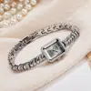 NAIDU Lujo Ligero Dial Cuadrado Incrustado de Diamantes Cadena Hueso de Serpiente Reloj de Cuarzo para Mujer Retro Dorado Reloj Cuadrado Pequeño Mano de Alta Gama