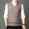 Chaleco de Punto Jacquard para Hombre, Cuello en V Casual, Chaleco Versátil sin Mangas, Suéter para Hombre de Mediana Edad, Tejido Grueso