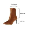 Botas Femininas Plus Size Transfronteiriças Estilo Clássico Retrô Francês Camurça Bico Fino Botas Emagrecedoras Salto Agulha Salto Alto Versáteis Fashionáveis Botas de Cano Curto para Mulheres