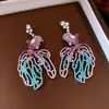 Pendientes Colgantes Huecos con Diamantes de Pez Dorado Aguja de Plata Pendientes de Botón de Moda Vintage con Diseño Único para Mujer