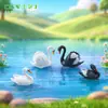 Microadornos paisajísticos DIY decoración carnosa 2 pares de adornos de animales cisne blanco y negro bonsái creativos adornos pequeños de plástico