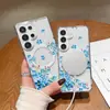 Capa de celular magnética transparente com estampa floral azul fresca mais vendida da Temu, adequada para Samsung S26 Ultra, à prova de choque
