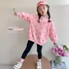 Sudadera Dulce con Estampado Completo de Corazones para Niñas, Atuendo de Otoño para Niños Pequeños, Bonita Sudadera de Manga Larga Estilo Coreano para Uso en Exteriores