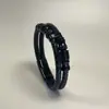 Pulsera trenzada de cuero genuino transfronteriza para hombre, Pulsera de cuero con cierre magnético de moda, Pulsera retro de dos capas con cuentas de moda