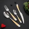 Conjunto de talheres Star Diamond em aço inoxidável 304, incluindo faca e garfo para bife, conjunto de quatro peças, qualidade de hotel, banhado a titânio, estilo ocidental