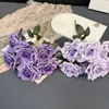 Manta Rosa de 7 Cabeças Simulada Flor Artificial Embossada Realista Decoração Suave para Casa Rosa Cappuccino Parede de Flores para Casamento
